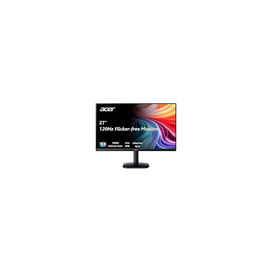 Acer 27in FHD 1920x1080 IPS 120Hz Office Monitor KB272 G0bi | 1ms, AdaptiveSync (FreeSync Compatible), sRGB 99%, HDMI, VGA, VESA Mountable, Bluelight Filter, Flickerless Technology