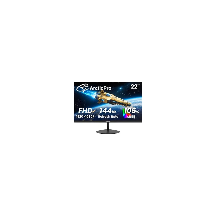 ArcticPro 22 Inch Gaming Monitor 144Hz, FHD Computer Monitor, 105% sRGB | 1080p, 4000:1 Contrast, 3-Sided Frameless, Ultra Slim, VESA Mount, Eye Care, HDMI, VGA
