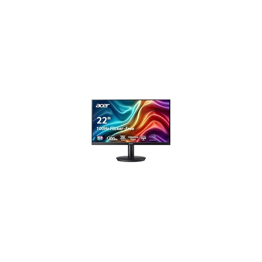 Acer 21.5in FHD 1920x1080 100Hz Office Monitor KB220Q H2bi | 1ms, AdaptiveSync (FreeSync Compatible), sRGB 99%, HDMI, VGA, VESA Mountable, Bluelight Filter, Flickerless Technology