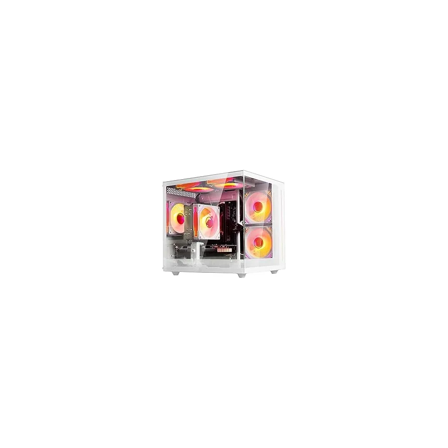 suevery Pre Built Gaming PC White Tower Desktop Computer | M.2 NVMe 512G SSD DDR4 16G RAM Radeon 4G Graphics Card AMD Ryzen5 6Cores Up to 4.1G Wi-Fi6 R5 Gamer
