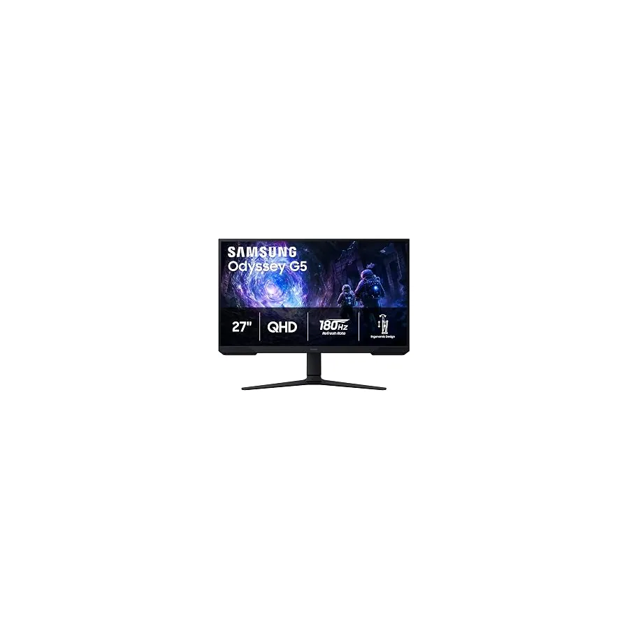 Samsung 27" Odyssey G5 (G51F) Series QHD (1440P) Gaming Monitor | 180Hz, 1ms, AMD FreeSync, HDR10, Height Adj Stand, Black Equalizer, Virtual Aim Point, Auto Source Switch+ (LS27FG512ENXZA)