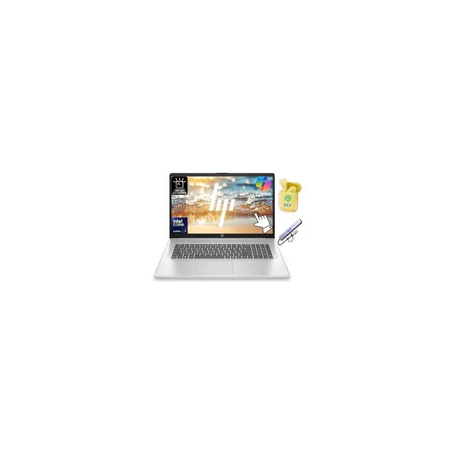 HP 17.3" Touchscreen Business Laptop Computer, Intel 12-Core Ultra 7 255U, 16GB RAM 1.5TB Storage (1TB SSD+512GB Docking Set), Fingerprint Reader, Backlit Keyboard, Windows 11, NLY Earphones, Silver