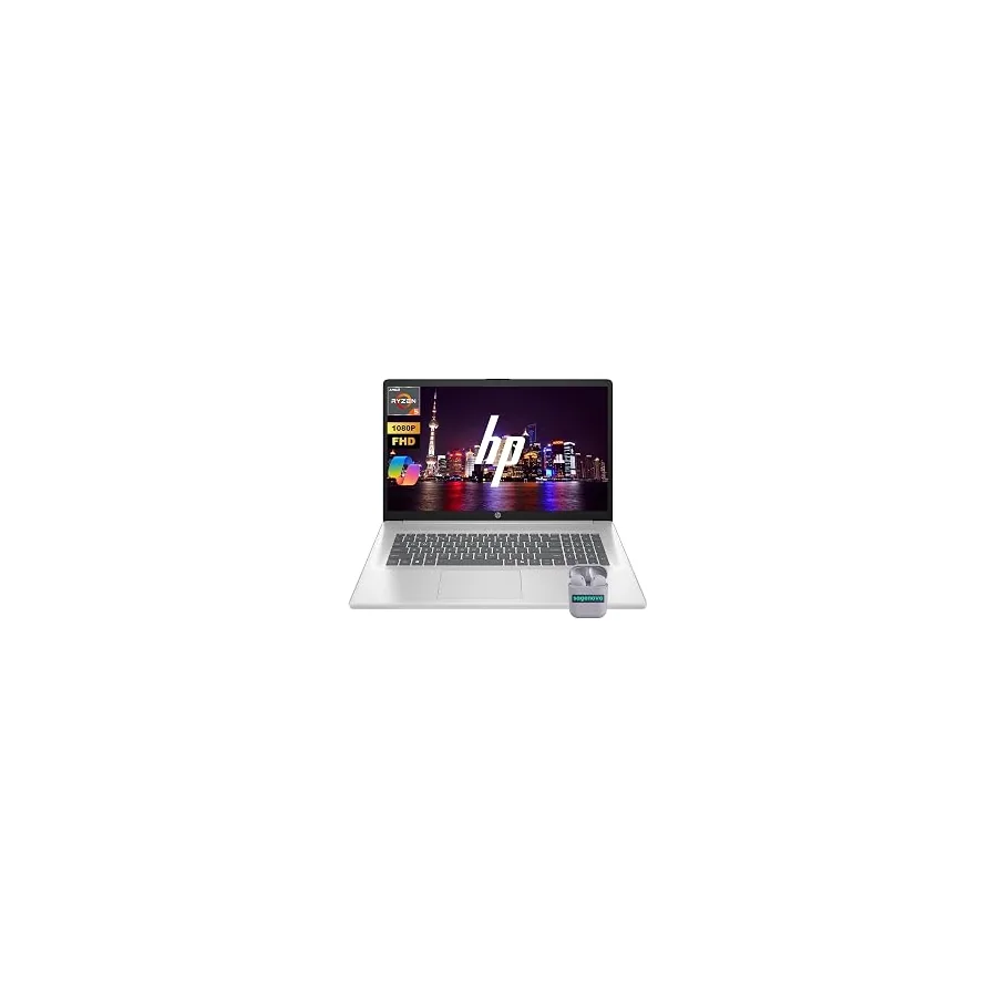 HP Laptop, 17.3" FHD Business Laptop Computer, 16GB RAM 1TB SSD, AMD Ryzen 5 7430U Processor (Up to 4.3 Ghz), Windows 11, Numeric Keypad, SageNova Earphones, Silver