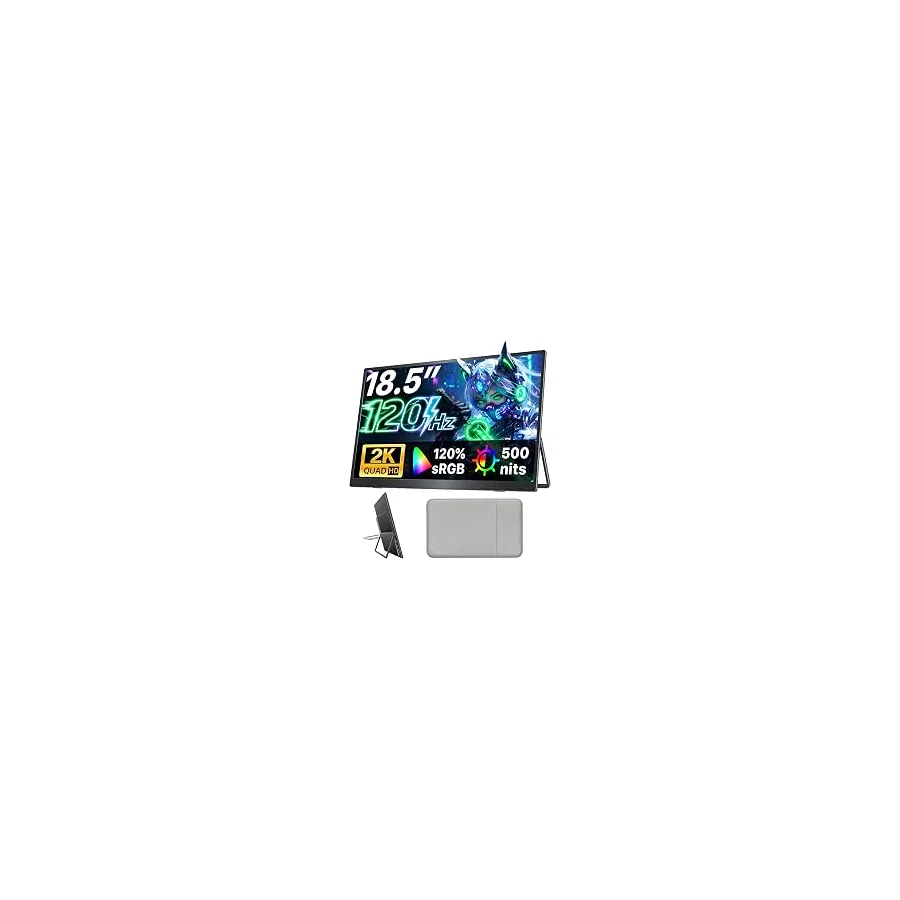 Upperizon Portable Monitor 18.5 inch 2K QHD 120% sRGB 120Hz IPS HDR HDMI USB-C Travel Monitor for Laptop MacBook PC Surface PS5 Xbox, Large External Display with Kickstand & Speakers, VESA Compatible