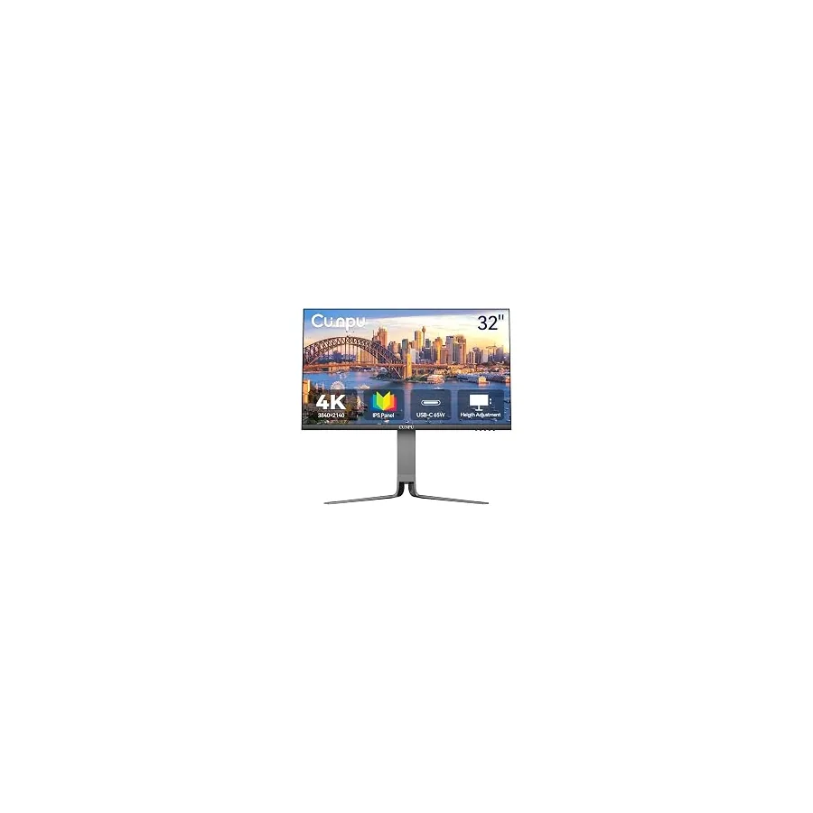 CUNPU 32" 4K IPS Monitor, 100% DCI-P3, 65W USB-C PD, 3-Side Ultra-Thin Bezel, Flicker-Free Eye Care, Ergonomic Adjustable, HDMI/DP, VESA 100x100 - Home/Office Entertainment