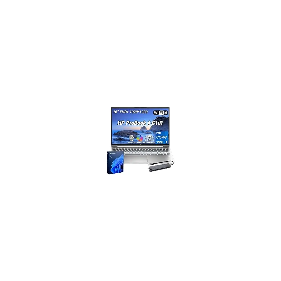 HP ProBook 4 G1iR Business AI Laptop, 16" FHD+ IPS Display, Intel Core 7 150U, 64GB DDR5, 1TB SSD, 1080p Webcam, HDMI, Long Battery Life, Wi-Fi 6, Windows 11 Pro, Bundle with 7-in-1 USB-C Hub