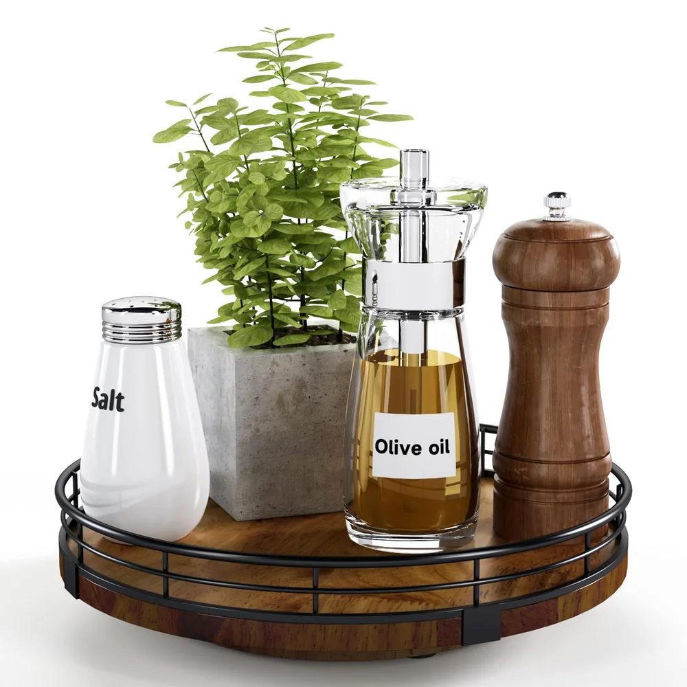 AMH 9-Inch Farmhouse Oak Lazy Susan Cabinet Organizer, Walnut Finish