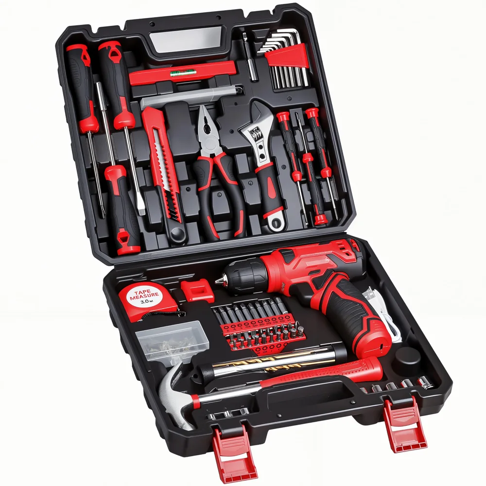 8V Cordless Drill Set, 132-Piece Home Tool Set for DIY & Home Improvement