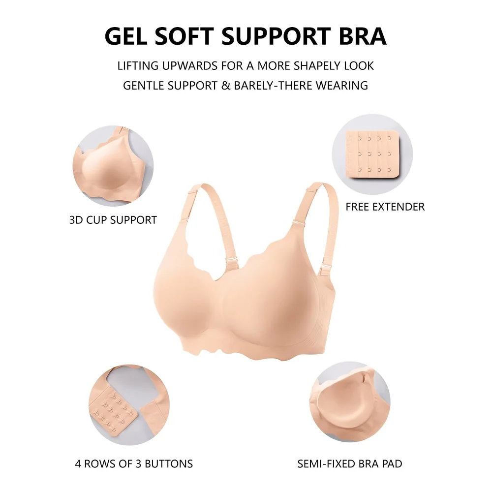 COCOMARTS Jelly Bras for Women No Underwire Wireless Push Up Bra Nude,XL image 4