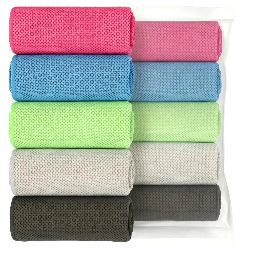 Puomue 5 Pack Cooling Towels, 40 Inches X 12 Inches, Breathable Soft Chilly Microfiber Towel for Yoga, Sport, Running, Workout, Gym, Camping and Fitness, Multicolor