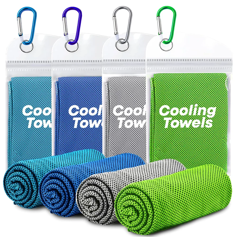 RUENVUE 4 Pack Cooling Towels (40"x 12"), Soft Breathable Gym Towels, Outdoors Ice Towel for Neck and Face, Camp Essentials Microfiber Sweat Towels for Gym, Run, Yoga, Workout, Travel, Climb