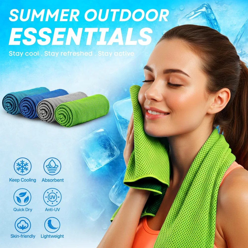 RUENVUE 4 Pack Cooling Towels (40"x 12"), Soft Breathable Gym Towels, Outdoors Ice Towel for Neck and Face, Camp Essentials Microfiber Sweat Towels for Gym, Run, Yoga, Workout, Travel, Climb image 2