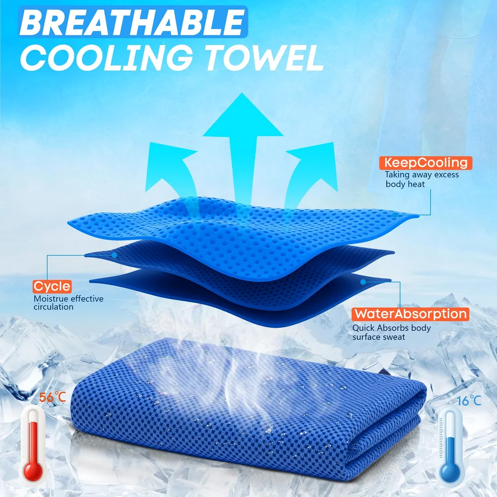 RUENVUE 4 Pack Cooling Towels (40"x 12"), Soft Breathable Gym Towels, Outdoors Ice Towel for Neck and Face, Camp Essentials Microfiber Sweat Towels for Gym, Run, Yoga, Workout, Travel, Climb image 3