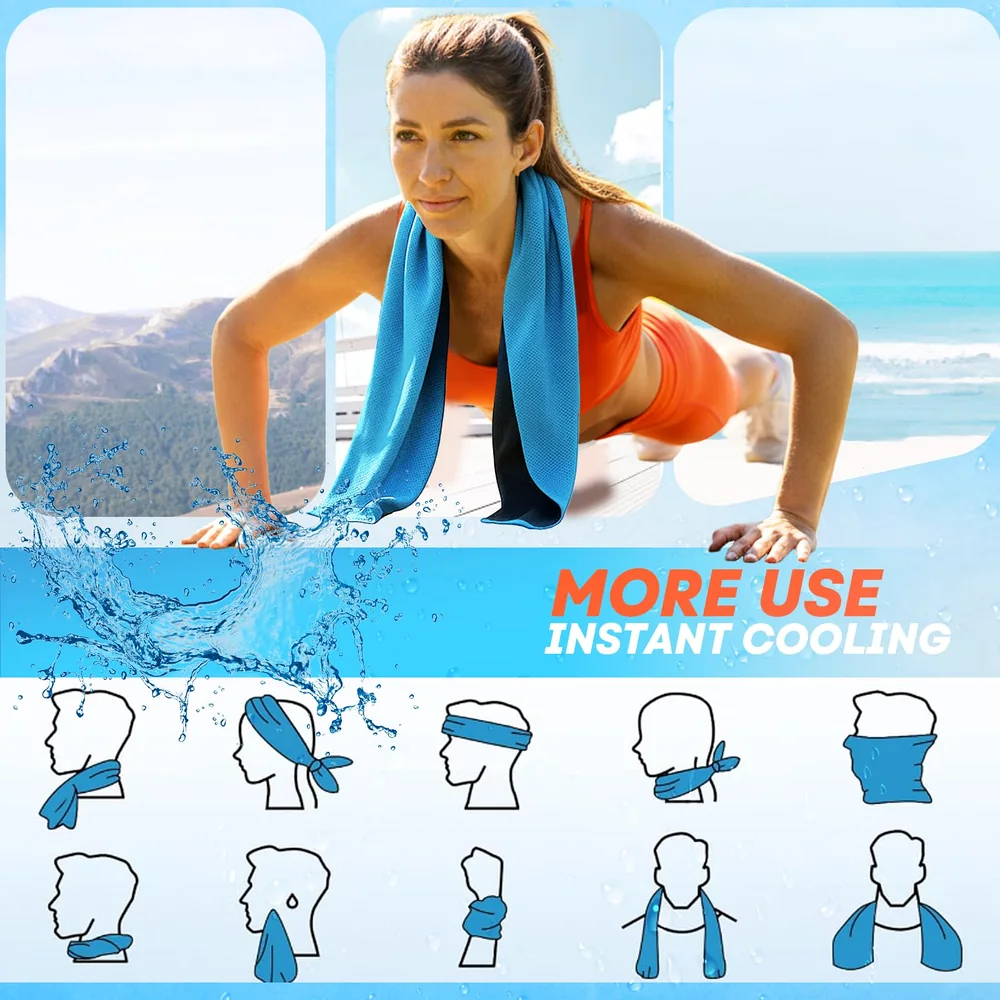 RUENVUE 4 Pack Cooling Towels (40"x 12"), Soft Breathable Gym Towels, Outdoors Ice Towel for Neck and Face, Camp Essentials Microfiber Sweat Towels for Gym, Run, Yoga, Workout, Travel, Climb image 4