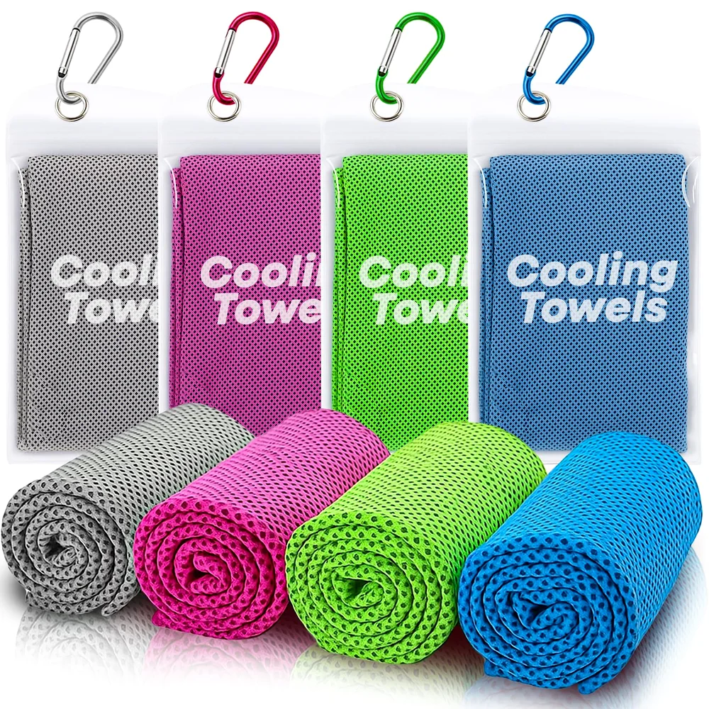 RUENVUE 4 Pack Cooling Towels (40"x 12"), Soft Breathable Gym Towels, Outdoors Ice Towel for Neck and Face, Camp Essentials Microfiber Sweat Towels for Gym, Run, Yoga, Workout, Travel, Climb image 1