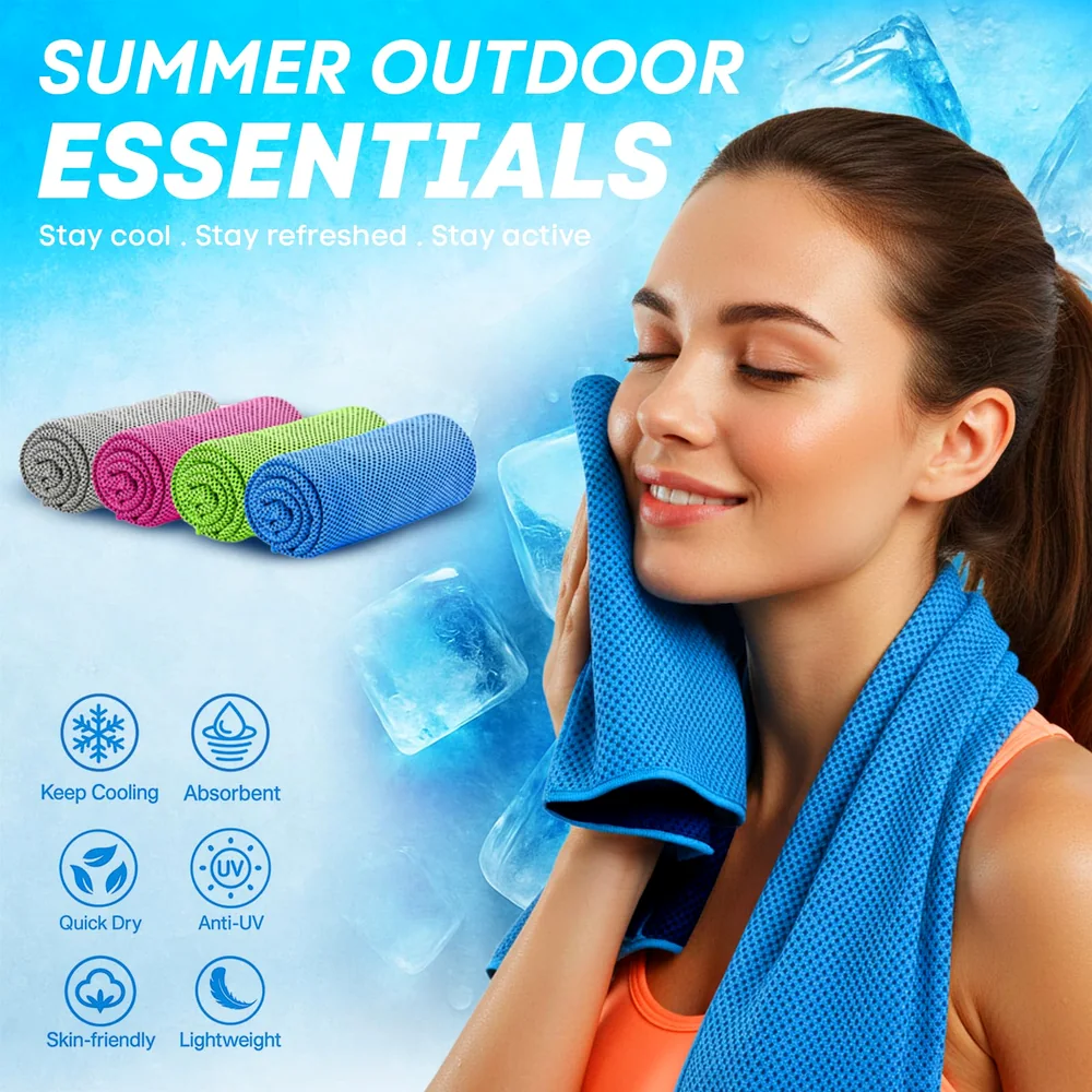 RUENVUE 4 Pack Cooling Towels (40"x 12"), Soft Breathable Gym Towels, Outdoors Ice Towel for Neck and Face, Camp Essentials Microfiber Sweat Towels for Gym, Run, Yoga, Workout, Travel, Climb image 2