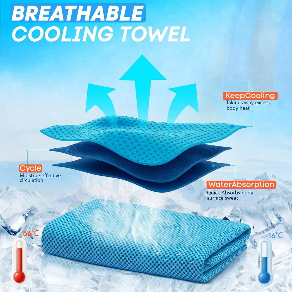 RUENVUE 4 Pack Cooling Towels (40"x 12"), Soft Breathable Gym Towels, Outdoors Ice Towel for Neck and Face, Camp Essentials Microfiber Sweat Towels for Gym, Run, Yoga, Workout, Travel, Climb image 4