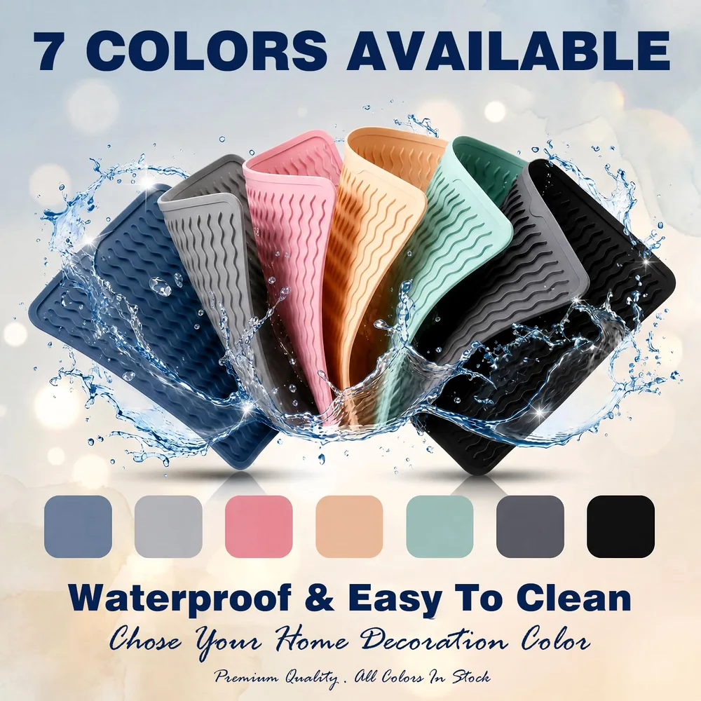 2 Pack Caketime Silicone Dish Drying Mat for Kitchen Counter Cooking Baking Coffee Bar Hot Pads Accessories Dining Home Essentials Under Sink Protector Organizers Stone Rack Trays Drain Black image 3